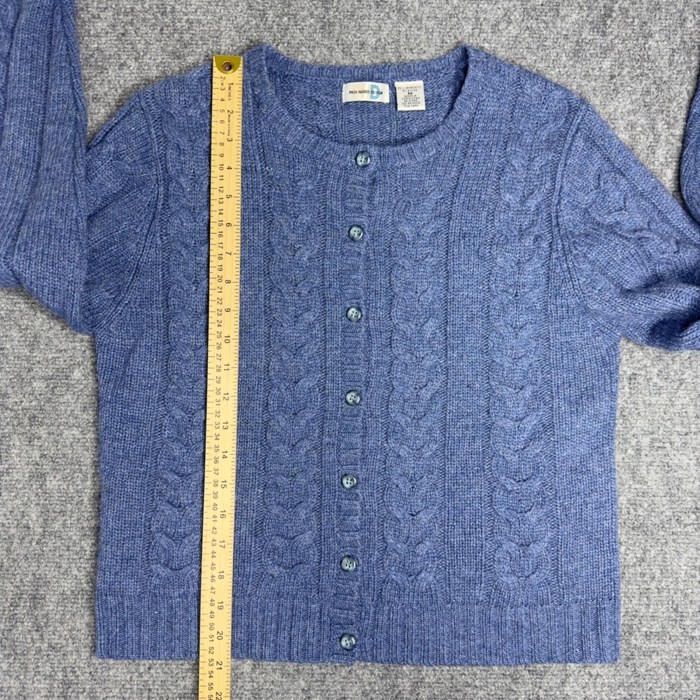Paul Harris Design Cardigan Women M Blue Lambswool Cable Knit Cottagecore Preppy - Picture 6 of 6